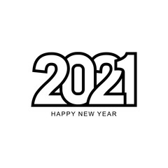 Happy 2021 New Year Greeting Card, logo design. Happy New Year Lettering with burst rays, Holiday Vector Illustration 