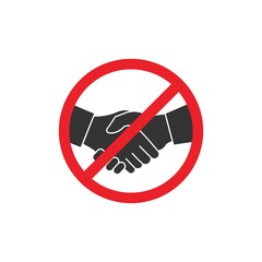 No handshake icon with red forbidden sign isolated on white background, avoiding virus infection