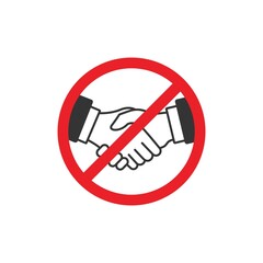 No handshake icon with red forbidden sign isolated on white background, avoiding virus infection