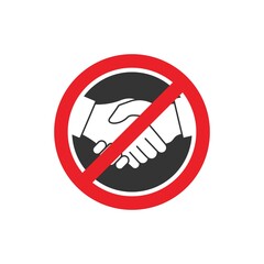 No handshake icon with red forbidden sign isolated on white background, avoiding virus infection