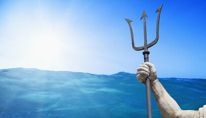 The mighty god of sea and oceans Neptune (Poseidon, Triton). Neptun's trident as symbol strength,...