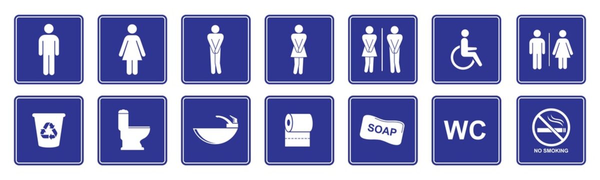 Toilet icons set, man and woman symbol, toilet signs, WC toilet signs, vector illustration	

