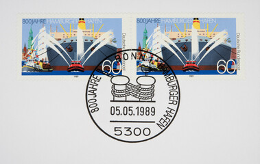 Briefmarke stamp gestempelt used frankiert cancel vintage retro alt old Hamburg Hafen Geburtstag...