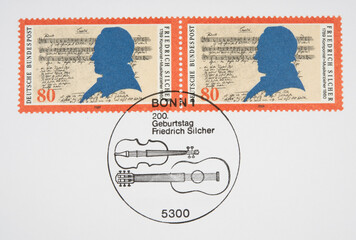 Briefmarke stamp gestempelt used frankiert cancel vintage retro alt old geige friedrich silcher...
