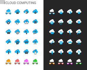 Cloud computing icons light and dark theme. Pixel perfect.