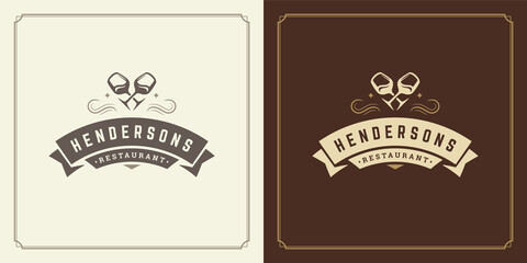 Restaurant logo design vector illustration wine stemware silhouettes