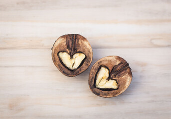 Two half walnut with wood texture