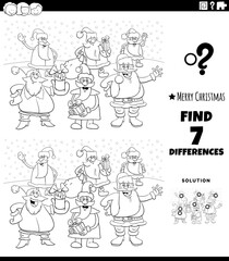 differences game with Santa Claus characters coloring book page