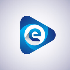 Logo E letter blue colored in the triangle shape, Vector design template elements for your Business or company identity.