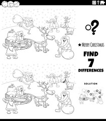 differences game with Christmas characters coloring book page