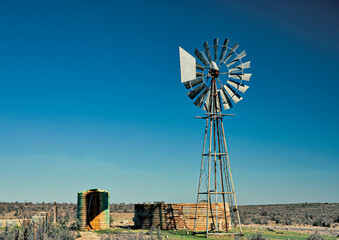 Lonely windmill on a sheep farm