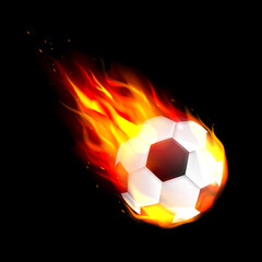 Naklejka premium Flaming soccer football ball. Flying burning soccer or football ball.