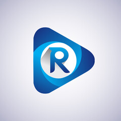 Logo R letter blue colored in the triangle shape, Vector design template elements for your Business or company identity.