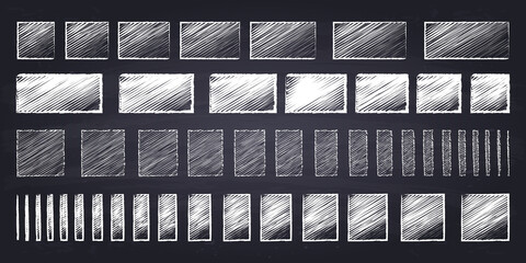 Chalk drawn squares and rectangles. Hand drawn geometric figures on chalkboard background.	

