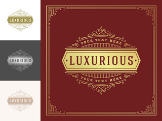 Obraz premium Vintage logo template vector golden elegant flourishes ornaments with ornate frame border design