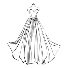 Hand drawing line art vintage dress