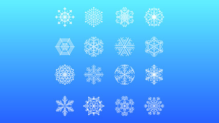 Set White Colleciton Line Snowflake Winter Decoration Elements Vector Design Style