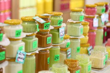 Fototapeta na wymiar Trade in honey and honey products in the beekeeper's shop