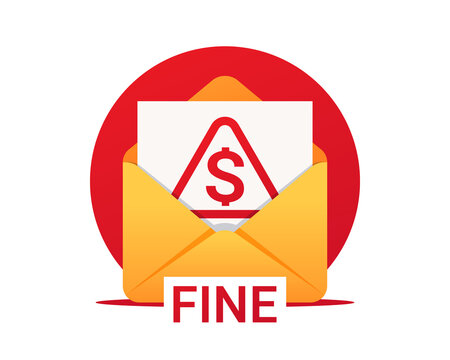 Fine by mail, vector icon. Envelope with a fine. Vector symbol of fine or penalty