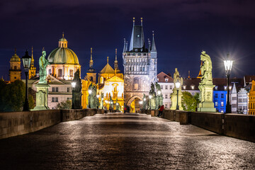 Night on Charles Bridge in Prague