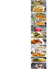 Collage of fruits vegetables in the shape of a heart. Vegetarianism and veganism. Collage of photos of various food. Diverse food is the cuisine of the peoples of the world.