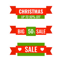 Set of Christmas advertising ribbons banners. Big winter sale concept. Vector illustration.