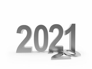 Silver number 2021 stand on digits 20 isolated on a white background. 3d illustration