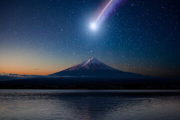 富士山と流れ星
