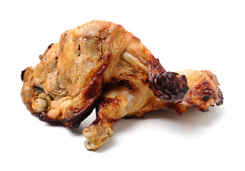 grilled chicken leg  on white background 