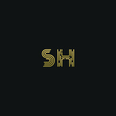 Creative modern geometric trendy unique artistic black and golden color SH HS S H  initial based letter icon logo.