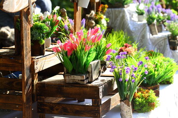 Fototapeta na wymiar Floral souvenirs. Street trade