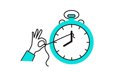 Human hand trying to stop time. Business concept. Vector illustration.