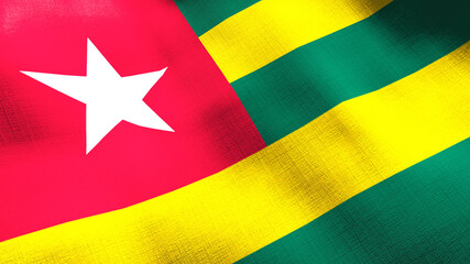 Togo waving flag. Seamless cgi animation highly detailed fabric texture in cinematic slow motion. Patriotic 3d background of country symbol or government concept. Sport competition backdrop.