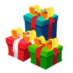 Christmas gifts. Flat vector illustration isolated. Vector gift boxes.