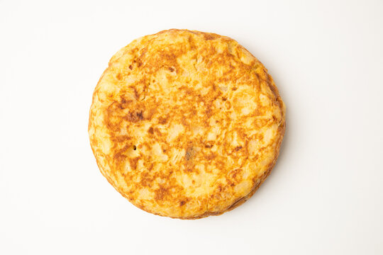 omelette with potatoes on white background