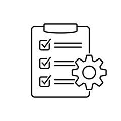 Clipboard with gear isolated icon. Technical support check list icon. Management flat icon concept. Software development.