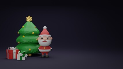 Christmas invitation card with Santa claus and christmas ornaments. 3D rendering