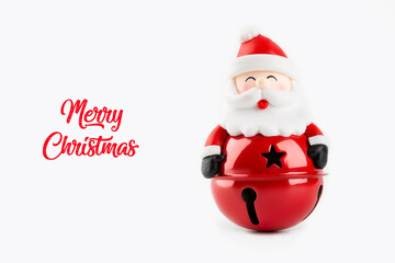Toy Santa Claus. Christmas background. Merry christmas card. Winter holiday theme. Happy New Year. Space for text. Happy Holidays
