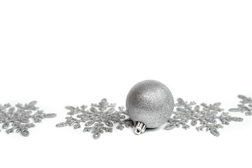 silver ball. Christmas decoration on white background