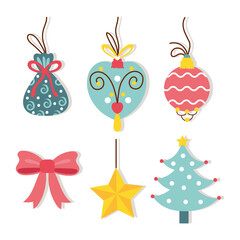 happy merry christmas celebration card with balls bundle