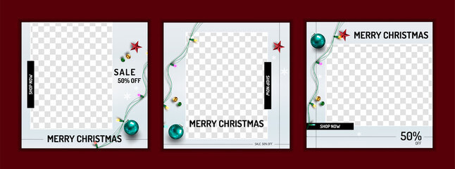 Christmas social media promote,promotion post templates.post square frame for social media set.