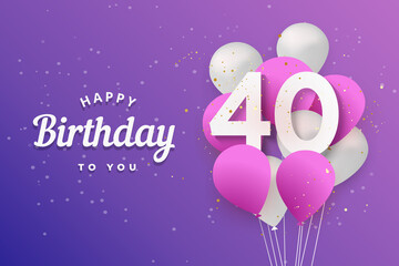 Happy 40th birthday balloons greeting card background. 40 years anniversary. 40th celebrating with confetti. Vector stock	