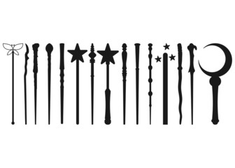 wands bundle, Magic wand, Magic wands bundle svg, Magic wands set. Wizard tool. Wooden stick collection. Magic wands. Silhouette on a white background. Wizard tool.