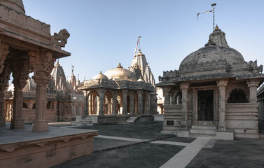 Naklejka premium Mount Shatrunjaya, on which several hundred Jain temples are built, is a sacred place for all followers of the Jain religion. Palitana. India