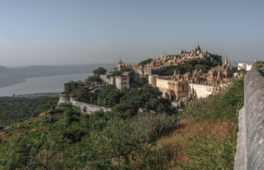 Fototapeta na wymiar Mount Shatrunjaya, on which several hundred Jain temples are built, is a sacred place for all followers of the Jain religion. Palitana. India