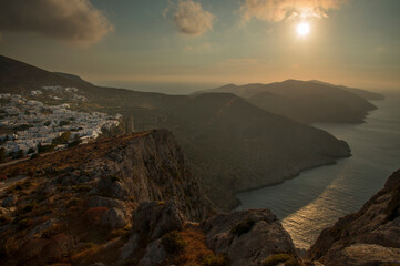 View over cliff town Folegandros at Folegandros island, Greece