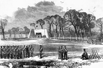 London. The guards practising at the Victoria rifle-ground. Kilburn, 1865. Antique illustration. 1867.