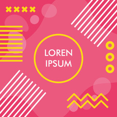 pink abstract poster with memphis banner in circular frame