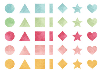 水彩図形 丸、三角、四角、星、ハート 7種類セット