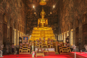principle Buddha image of the first grade royal monastery, Wat Suthat Thep Wararam, King Rama VIII monastery, Phranakhon district,Bangkok, Thailand, Since 1807